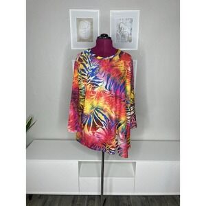 Calessa Tunic‎ Top Women's 3X Colorful Palm Multicolor  3/4 Sleeve